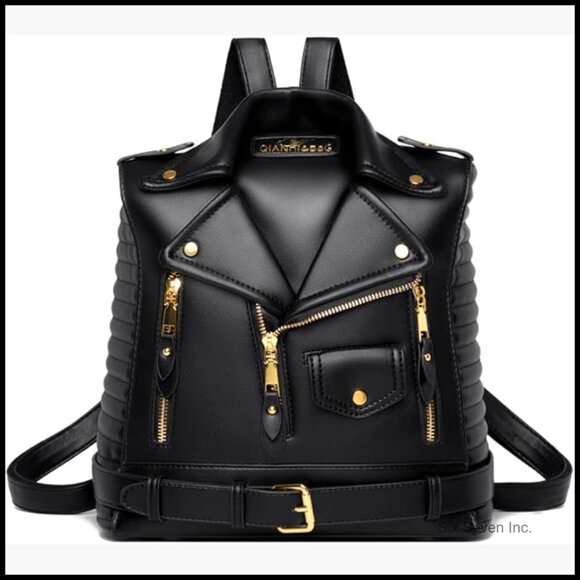 Leather Backpack with Chain Strap, Zipper Closure, Utility Pocket